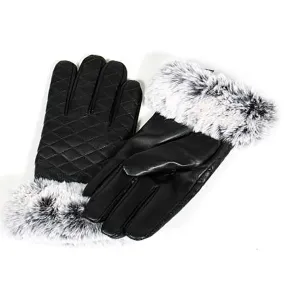 Quilted faux leather touch screen gloves