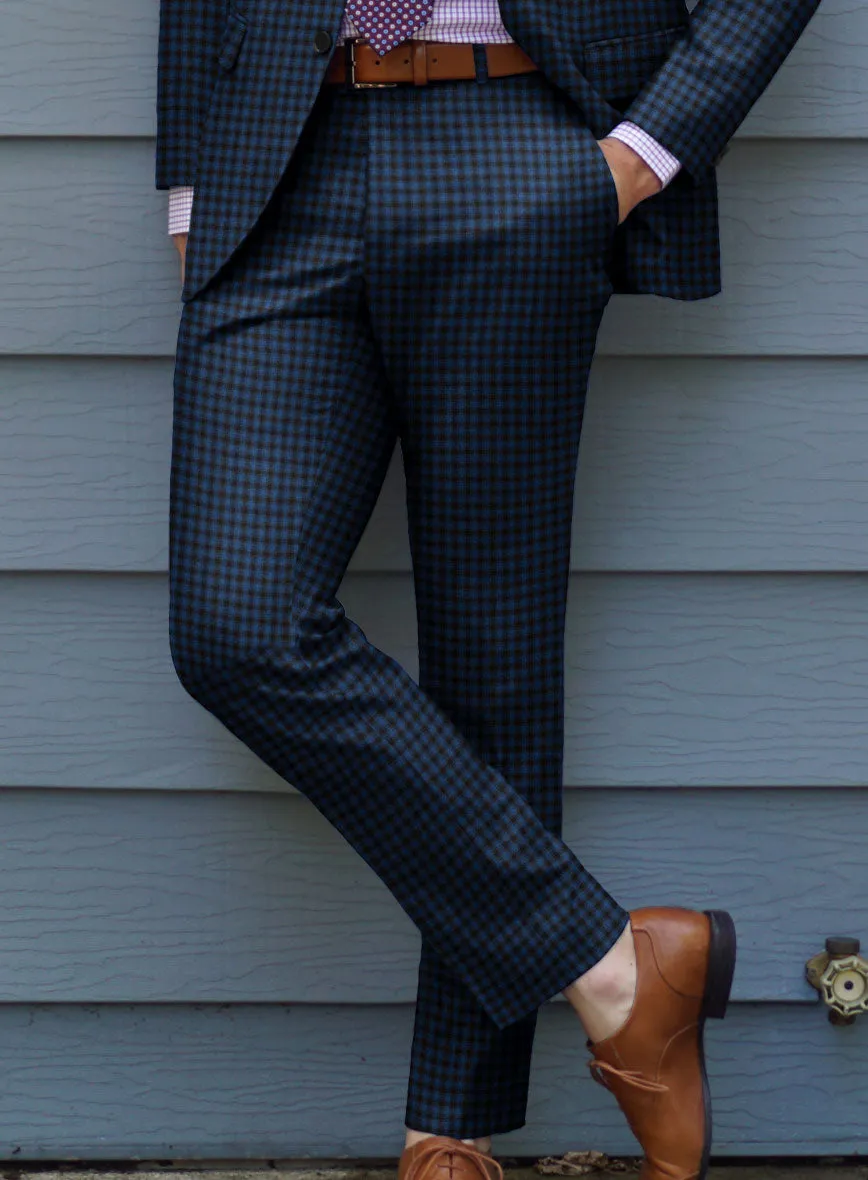 Reda Lapis Blue Checks Wool Pants