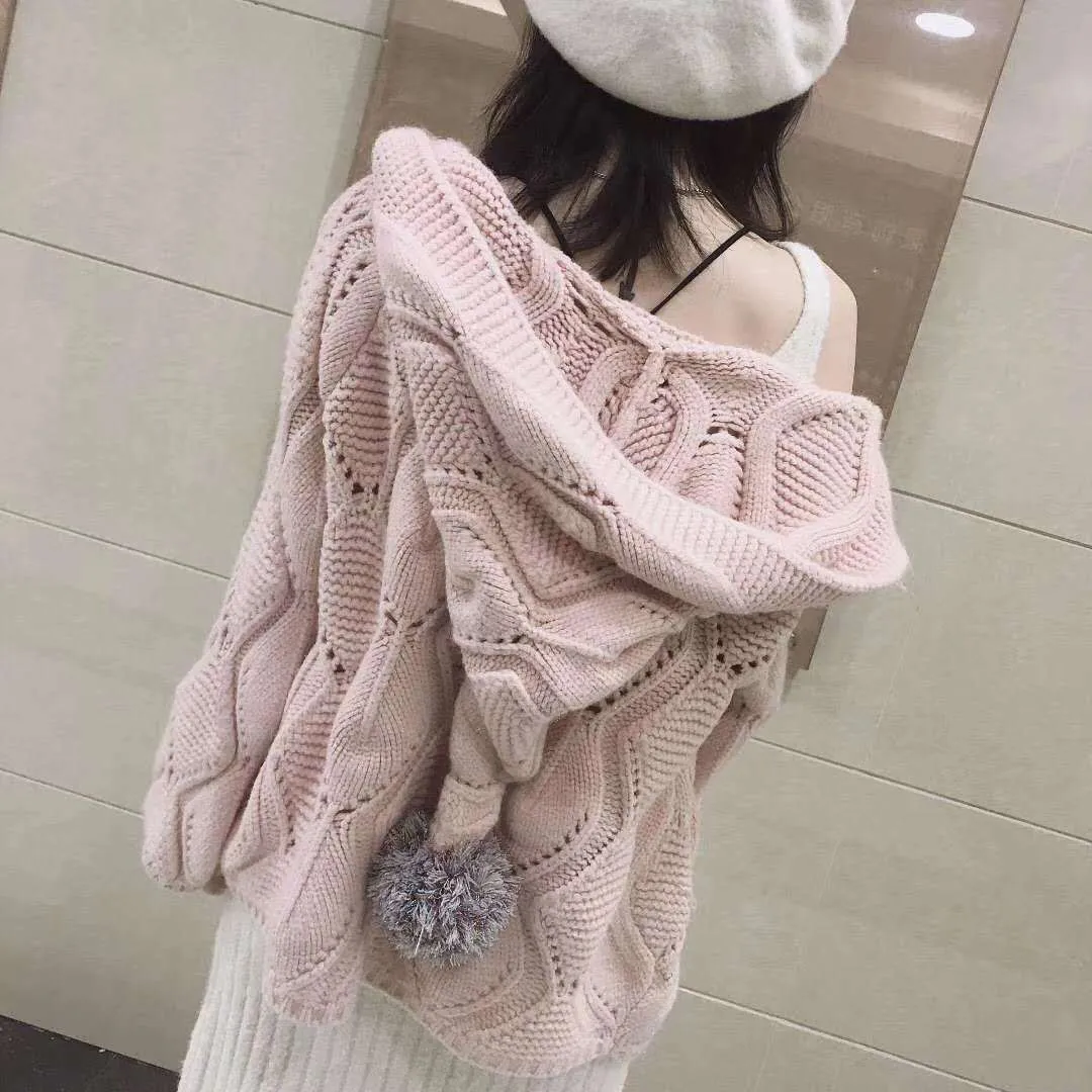 Relaxed Weekend Cable Knit Hooded Cardigan