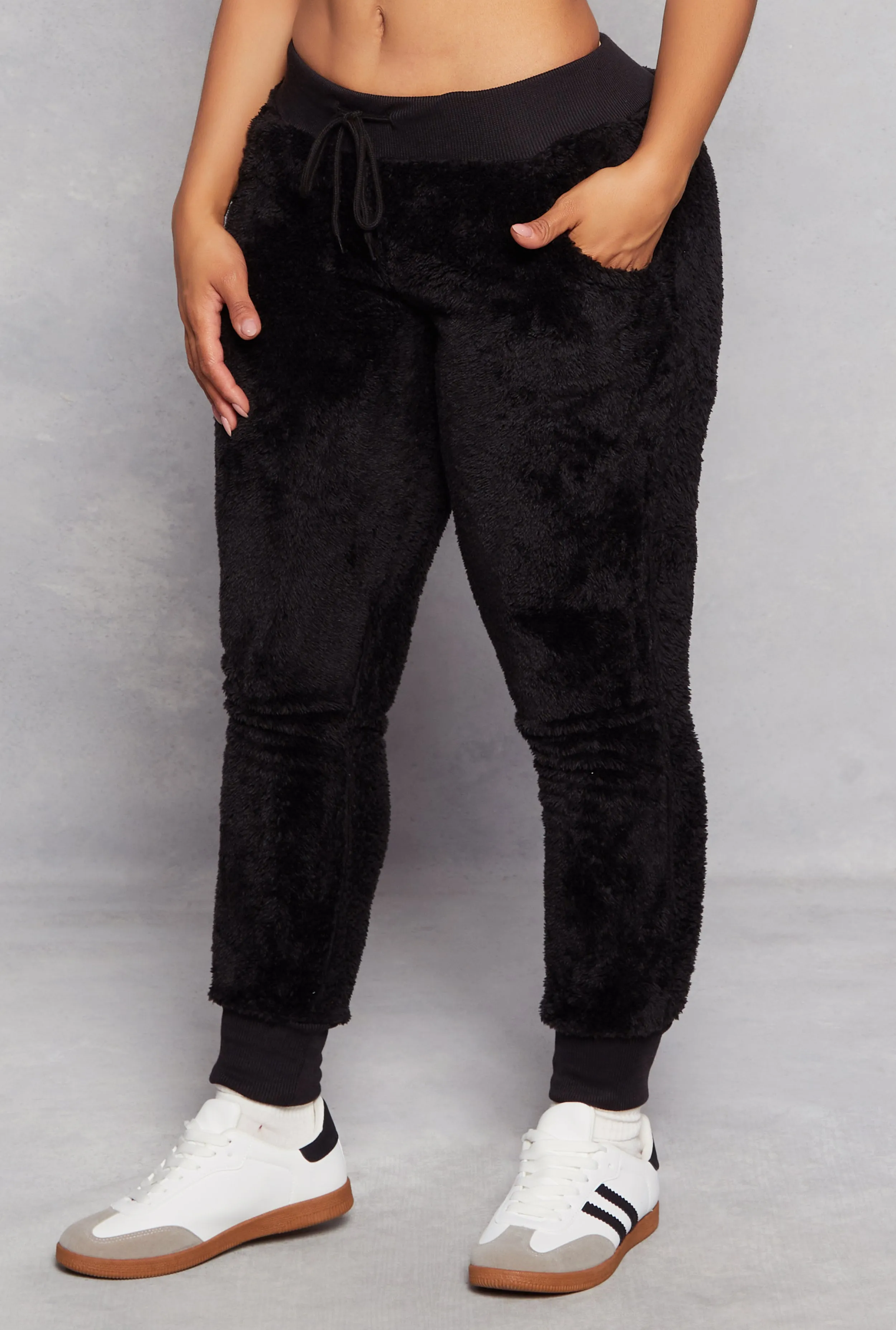 Solid Plush Drawstring Joggers