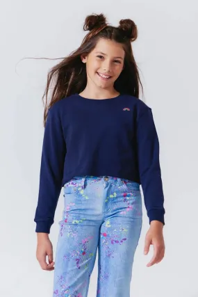 Tween Sweater | Raw Hem Cropped Crew- Navy | Terez