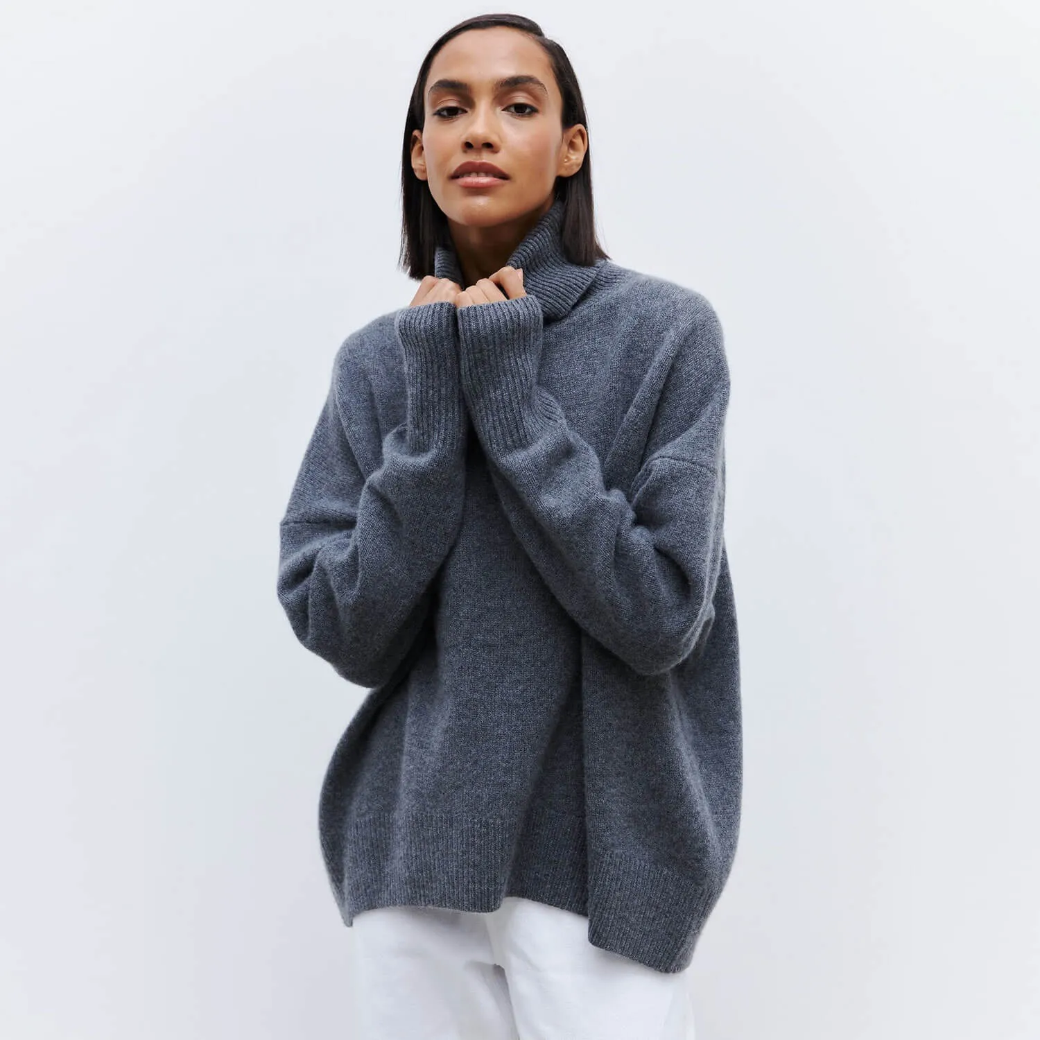 Warm Monochrome Turtleneck Drop Shoulder Long Sleeve Pullover Oversized Sweater