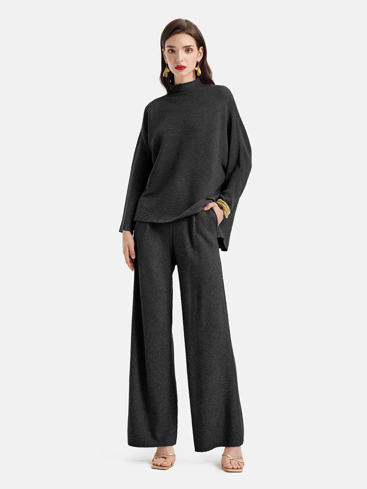 Wool Knit Wide-Leg Pants