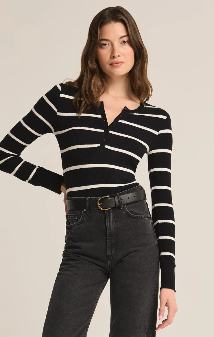 Z-Supply Scarlett Rib Stripe Henley - BLACK