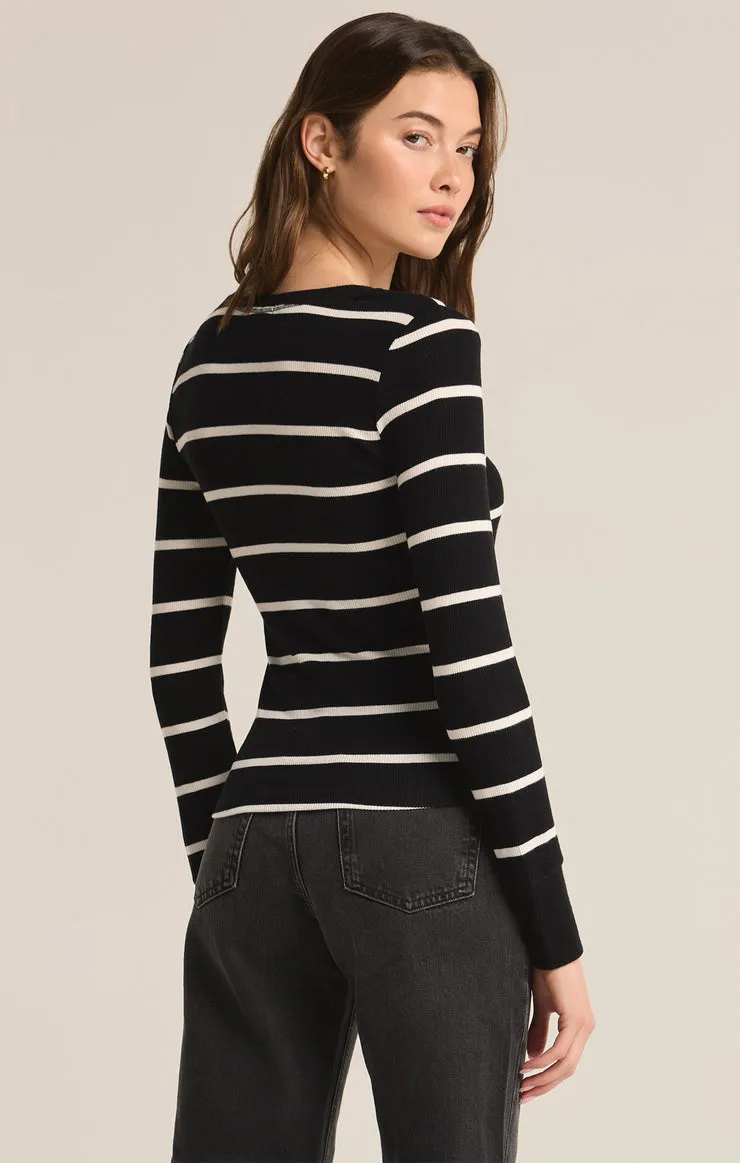 Z-Supply Scarlett Rib Stripe Henley - BLACK